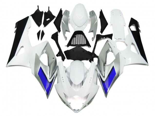 05-06 Estilo Blanco Brillante Con Toques Plateados & Azul GSXR 1000 Carenado 05-06 Estilo Blanco Brillante Con Toques Plateados & Azul GSXR 1000 Carenado