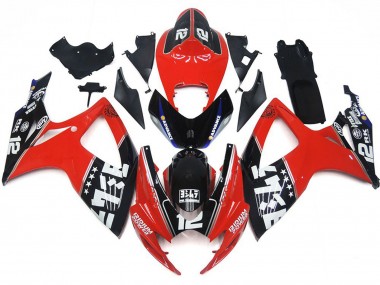 06-07 Logotipos Rojos & Negros Personalizados GSXR 600-750 Carenado