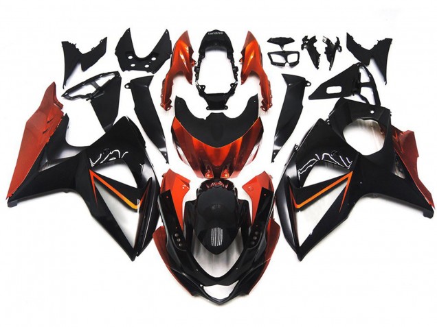 09-16 Naranja & Negro Personalizados Con Incrustaciones Plateadas GSXR 1000 Carenado