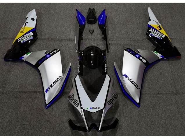 10-15 Plata Pirelli & Azul RSV4 1000 Carenado 10-15 Plata Pirelli & Azul RSV4 1000 Carenado