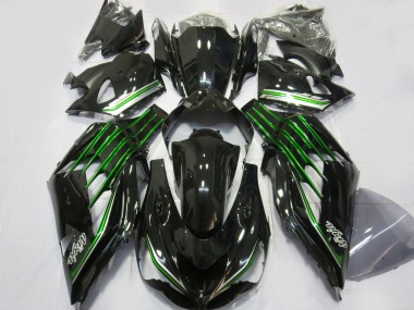 12-21 Negro Brillante Con Verde ZX14R Carenado