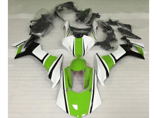 15-19 Blanco Brillante Verde & Negro R1 Carenado 15-19 Blanco Brillante Verde & Negro R1 Carenado
