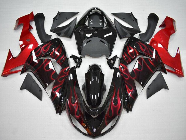 Carenado Moto Kawasaki ZX10R 2006-2007 - Negro Brillante Rojo Llama