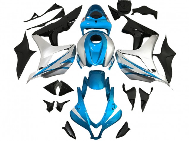 Carenados Moto Honda CBR600RR 2007-2008 - Plata Azul Claro Negro Brillante OEM Estilo