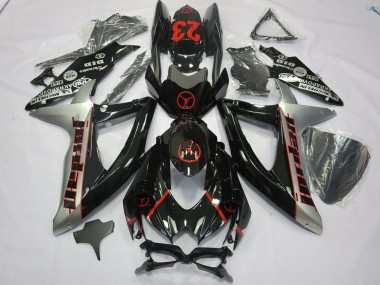 Carenados Moto Suzuki GSXR 600 / GSXR 750 2008-2010 - Negro Brillante Plata Rojo Jordan 23