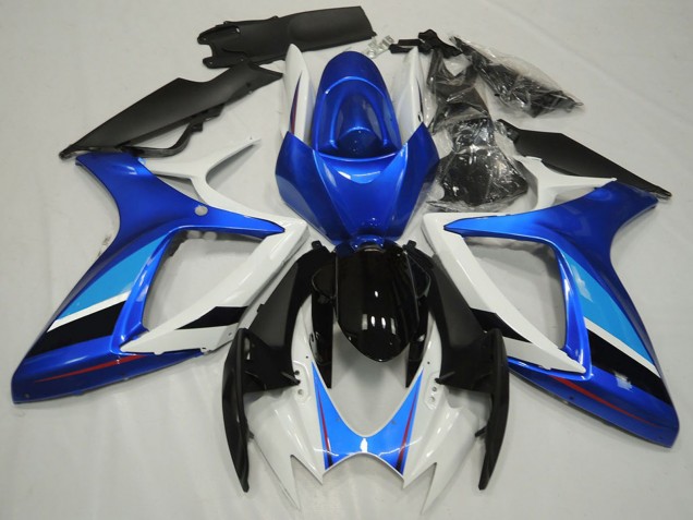Carenado Moto Suzuki GSXR 600 / GSXR 750 2006-2007 - Blanco Azul Negro Brillante Raya
