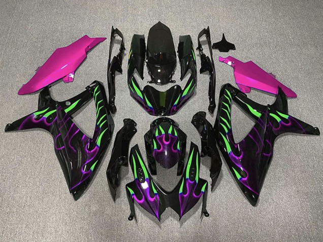 Carenados Moto Suzuki GSXR 600 / GSXR 750 2008-2010 - Negro Brillante Rosa Púrpura Verde Llama