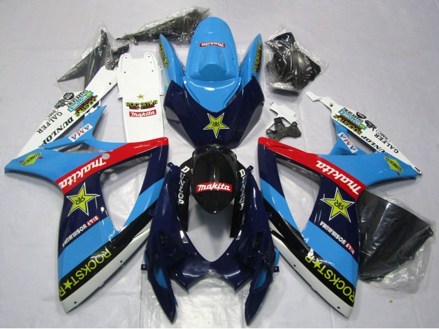Carenados Moto Suzuki GSXR 600 / GSXR 750 2006-2007 - Azul Blanco Rojo Negro Brillante Rockstar
