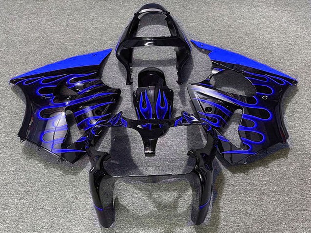 Carenados Moto Kawasaki ZX6R 2000-2002 - Negro Brillante Azul Llama