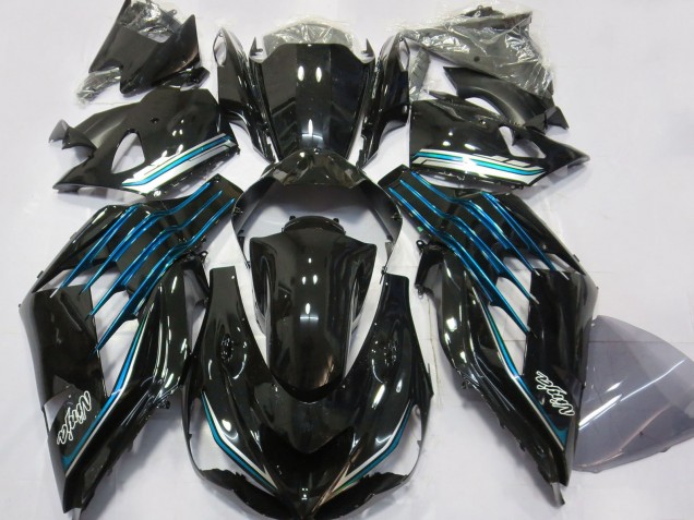 Carenados Moto Kawasaki ZX14R ZZR1400 2012-2024 - Negro Brillante Azul Claro