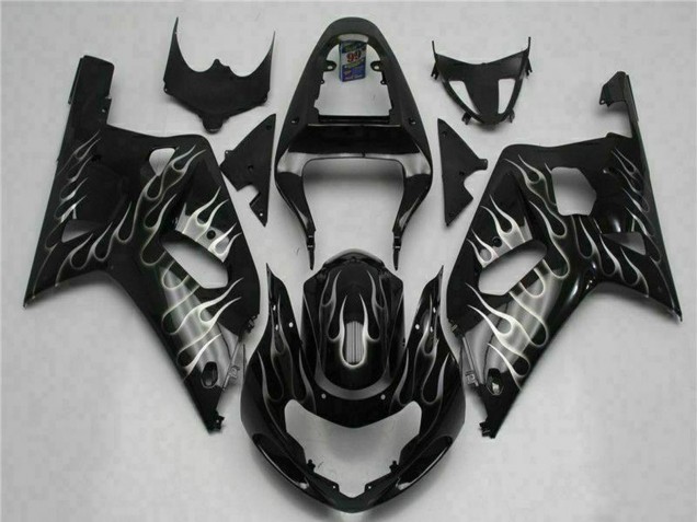 Carenados Moto Suzuki GSXR 600/750 2001-2003 - Negro Brillante Plata Llama