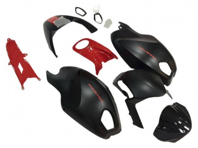 Carenados Moto Ducati Monster 696 796 1100 1100S 2008-2012 - Rojo Negro Mate Monstruo
