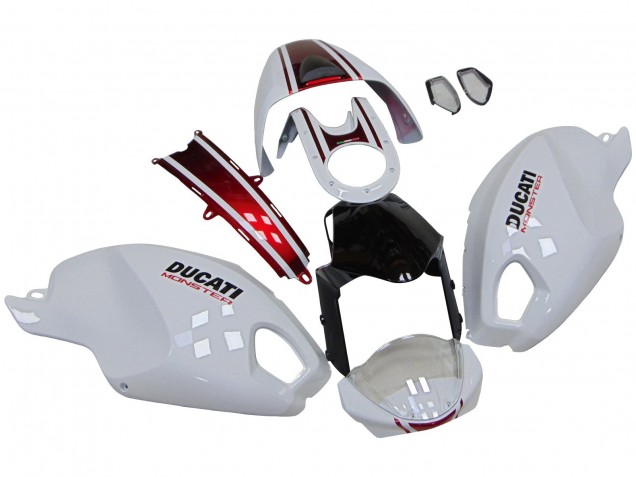 Carenados Moto Ducati Monster 696 796 1100 1100S 2008-2012 - Blanco Rojo Negro Brillante