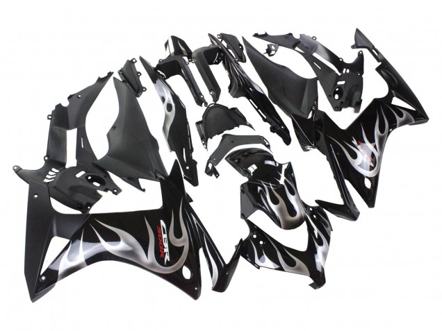 Carenados Moto Honda CBR500R 2013-2015 - Negro Brillante Plata Llama