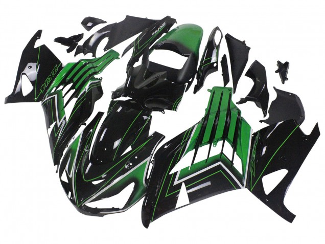 Carenados Moto Kawasaki ZX14R ZZR1400 2012-2024 - Verde Negro Brillante Raya