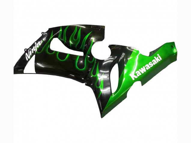 Carenado Moto Kawasaki ZX6R 2005-2006 - Negro Brillante Verde Llama