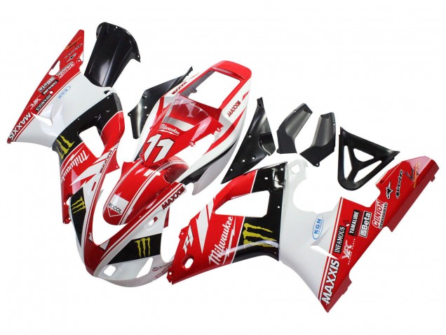 Carenados Moto Yamaha YZF 1000 R1 1998-1999 - Rojo Blanco Negro Amarillo Monstruo Milwaukee MAXXIS 11