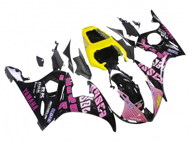 Carenados Moto Yamaha YZF R6 2003-2004 - Amarillo Rosa Negro Brillante Rossi Repsol 46