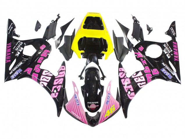 Carenados Moto Yamaha YZF R6 2003-2004 - Amarillo Rosa Negro Brillante Rossi Repsol 46