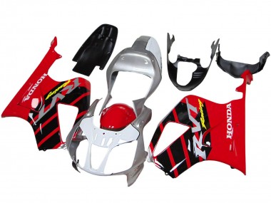 Carenados Moto Honda VTR1000 2000-2006 - Plata Rojo Negro Raya Carrera
