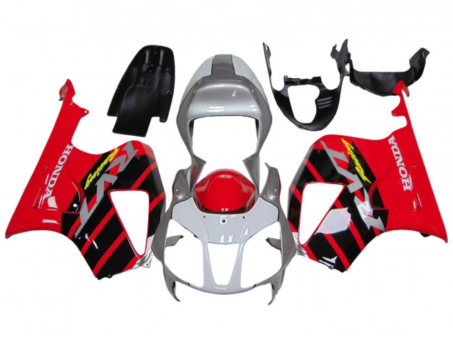 Carenados Moto Honda VTR1000 2000-2006 - Plata Rojo Negro Raya Carrera