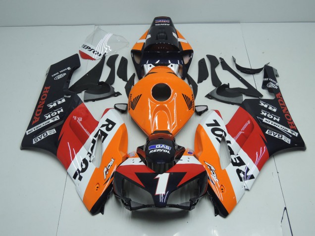 Carenados Moto Honda CBR1000RR 2004-2005 - Naranja Blanco Rojo Negro Brillante Repsol RCV 1
