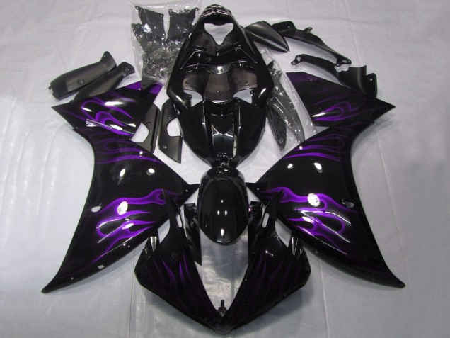 Carenados Moto Yamaha YZF 1000 R1 2012-2014 - Negro Brillante Púrpura Llama