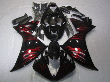 Carenados Moto Yamaha YZF 1000 R1 2012-2014 - Negro Brillante Rojo Llama