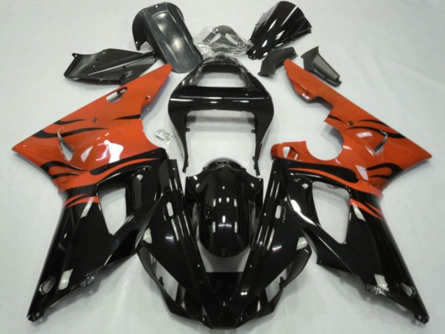 Carenados Moto Yamaha YZF 1000 R1 2000-2001 - Naranja Negro Brillante Llama
