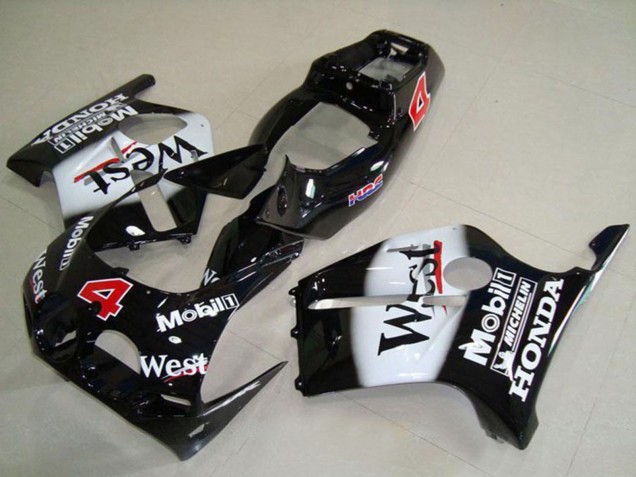 Carenados Moto Honda CBR250RR MC19 1988-1989 - Negro Brillante Blanco West Mobil HRC 4