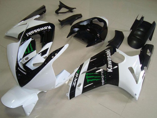 Carenados Moto Kawasaki ZX6R 2003-2004 - Blanco Negro Brillante Verde Monstruo