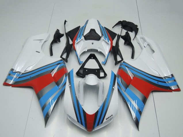 Carenados Moto Ducati 848 1098 1198 2007-2014 - Blanco Azul Rojo