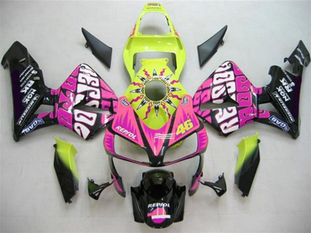 Carenados Moto Honda CBR600RR 2003-2004 - Amarillo Rosa Negro Brillante Valentino Rossi