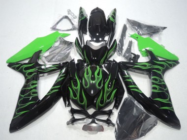Carenados Moto Suzuki GSXR 600 2008-2010 - Negro Brillante Verde Llama