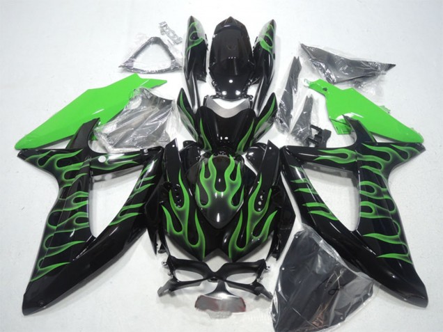 Carenados Moto Suzuki GSXR 600 2008-2010 - Negro Brillante Verde Llama